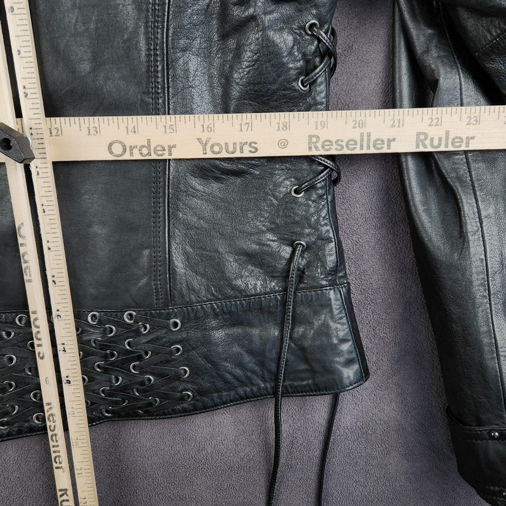 Harley-Davidson Leather Motorcycle Jacket Womens Large Black Studded Lace Up - Picture 11 of 15